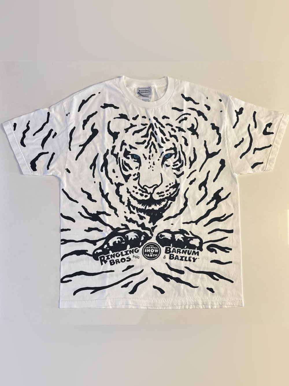 Vtg Ringling Brothers Barnum & Bailey White Tiger Blue Glitter Eyes T Shirt XL